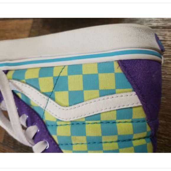 Vans Sk8 Hi Checkerboard Skate Shoe-Violet/Cyan - Picture 10 of 12